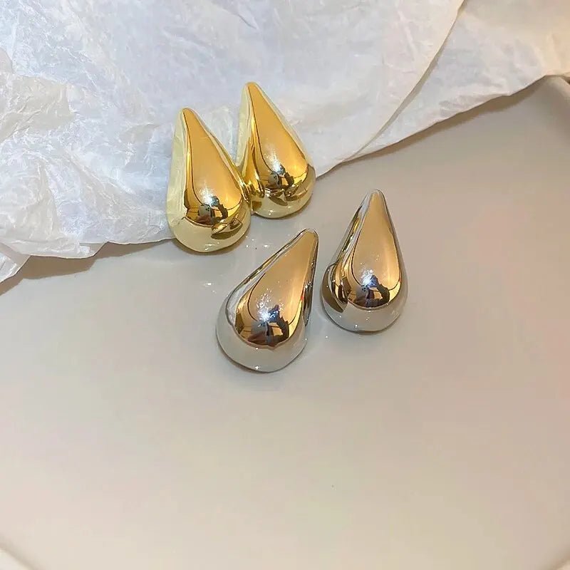 Exaggerate Big Water Drop Earrings For Women Gold Plated Metal Thick Teardrop Stud Earring French Style Top Quality Jewelry - 7DAY'S