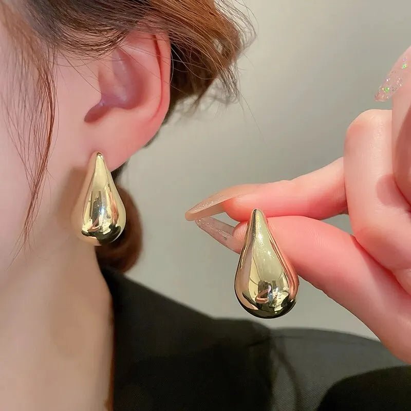 Exaggerate Big Water Drop Earrings For Women Gold Plated Metal Thick Teardrop Stud Earring French Style Top Quality Jewelry - 7DAY'S