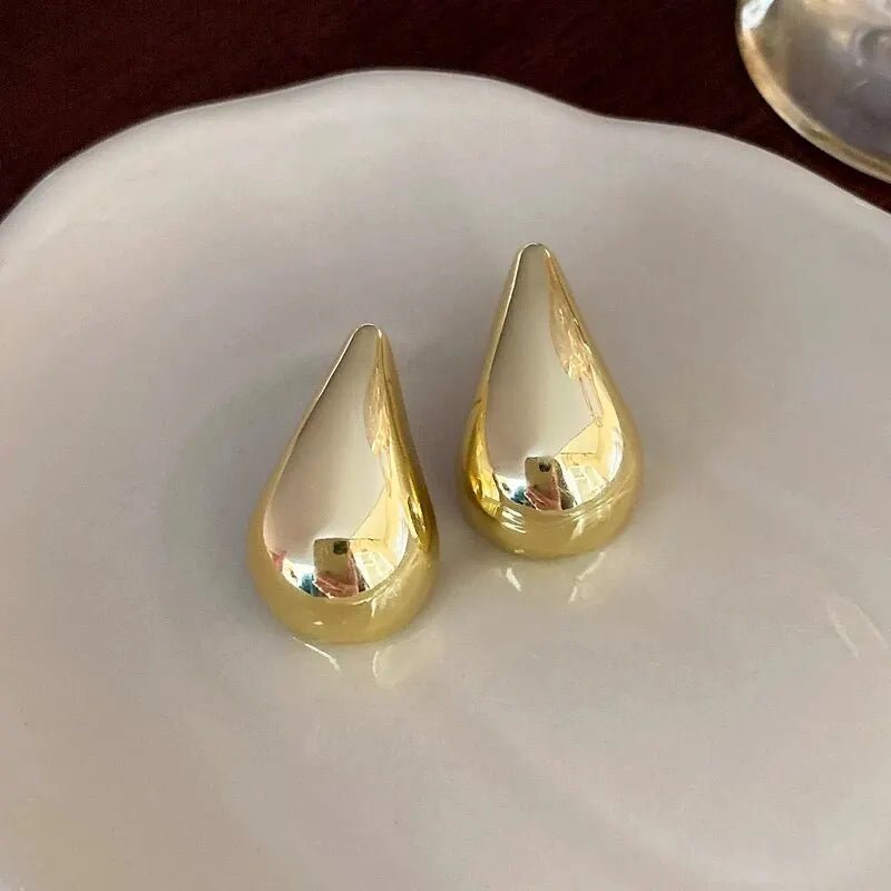 Exaggerate Big Water Drop Earrings For Women Gold Plated Metal Thick Teardrop Stud Earring French Style Top Quality Jewelry - 7DAY'S