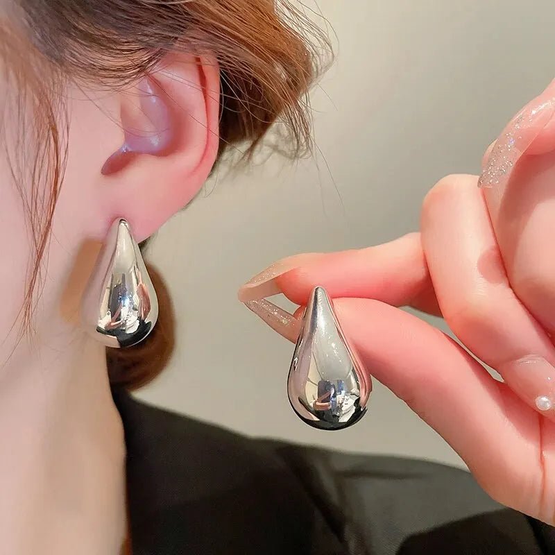 Exaggerate Big Water Drop Earrings For Women Gold Plated Metal Thick Teardrop Stud Earring French Style Top Quality Jewelry - 7DAY'S