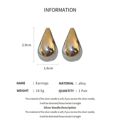 Exaggerate Big Water Drop Earrings For Women Gold Plated Metal Thick Teardrop Stud Earring French Style Top Quality Jewelry - 7DAY'S