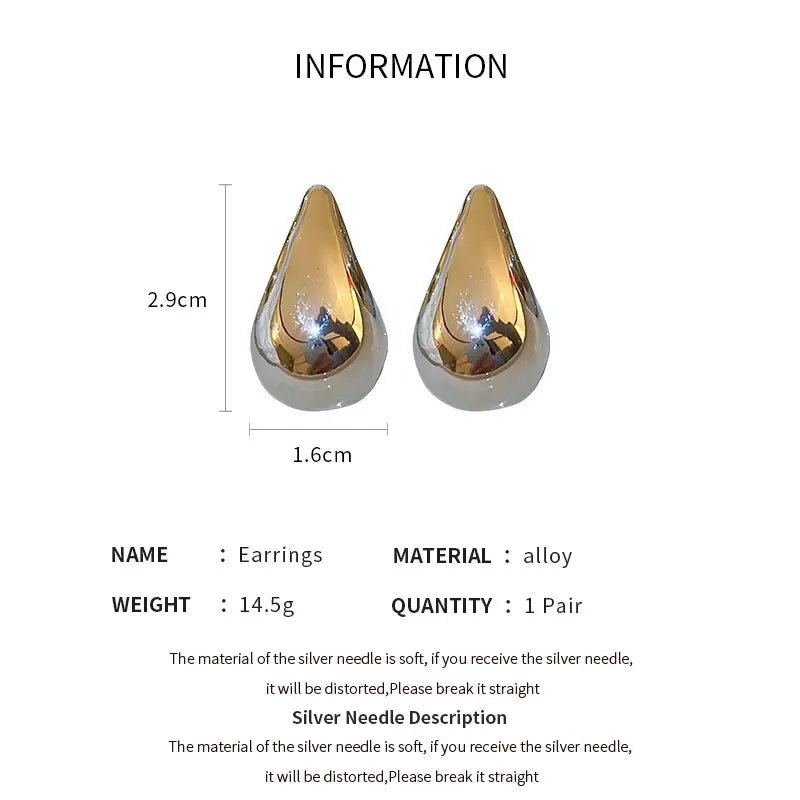 Exaggerate Big Water Drop Earrings For Women Gold Plated Metal Thick Teardrop Stud Earring French Style Top Quality Jewelry - 7DAY'S