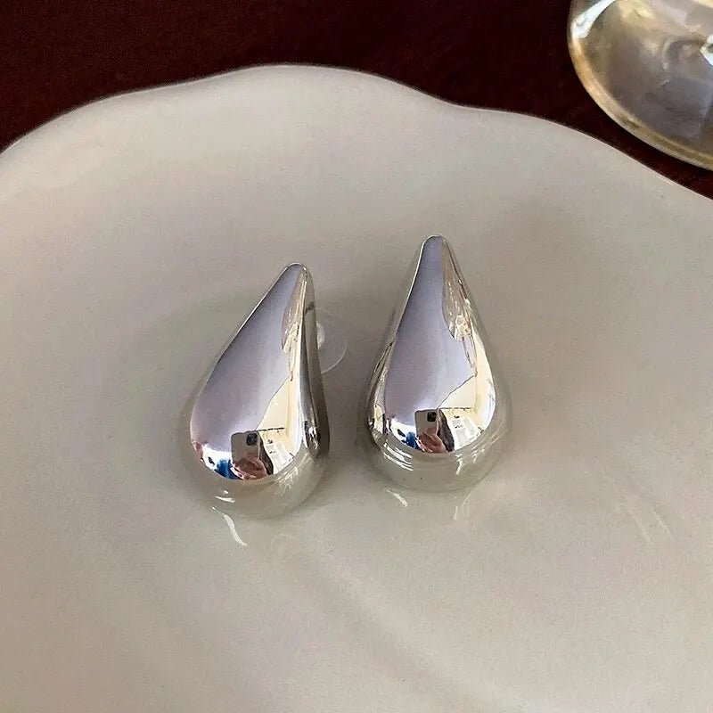 Exaggerate Big Water Drop Earrings For Women Gold Plated Metal Thick Teardrop Stud Earring French Style Top Quality Jewelry - 7DAY'S