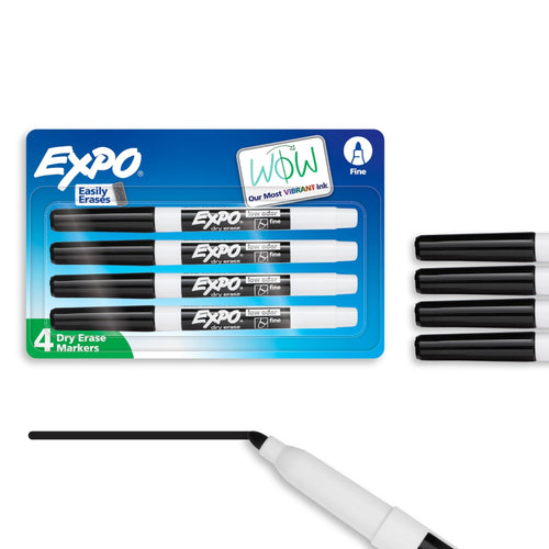 EXPO Dry Erase Markers, Low Odor Ink, Black, Fine Tip, 4 Count - Easily Erases, Vibrant Ink, Ideal for Classroom, Back to School Supplies, Teachers, Office, Whiteboard & Home - 7DAY'S
