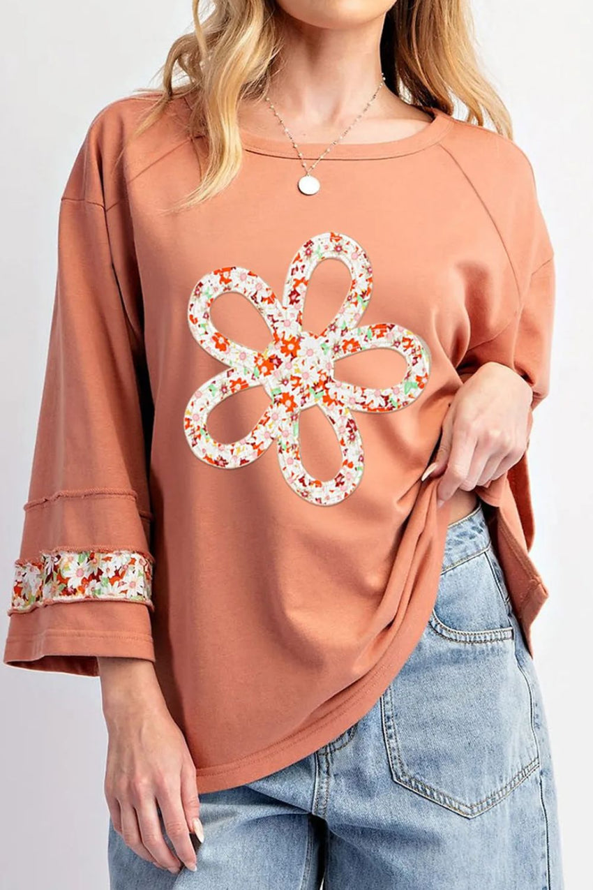 Exposed Seam Slit Floral Round Neck Blouse For women all sizes - 7DAY'S