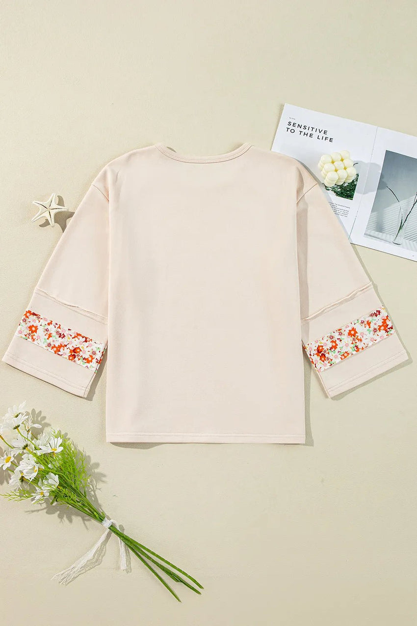 Exposed Seam Slit Floral Round Neck Blouse For women all sizes - 7DAY'S