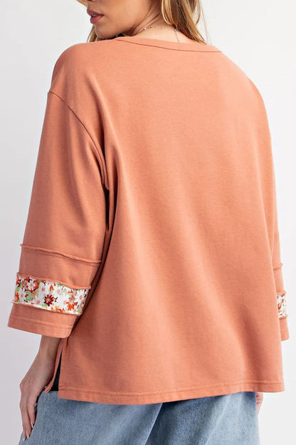Exposed Seam Slit Floral Round Neck Blouse For women all sizes - 7DAY'S