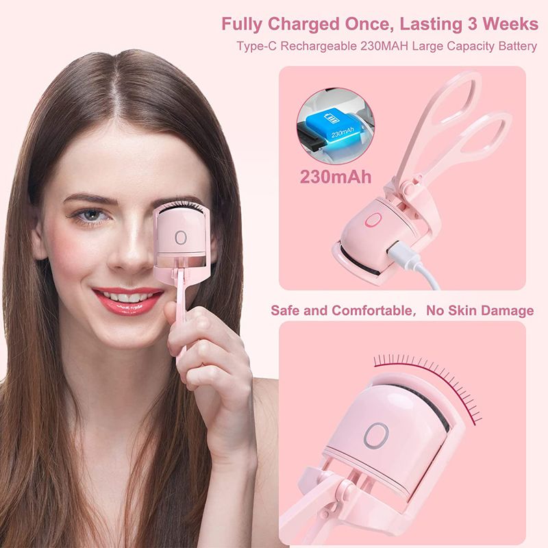 Eyelash Curler Portable Electric Heated Comb Eye Lash Long Lasting Eyelashes Curls Thermal Eyelash Curler Makeup Tools Heated Eyelash Curlers,Rechargeable Electric Eyelash Curler,Handheld Eyelash Heat - 7DAY'S