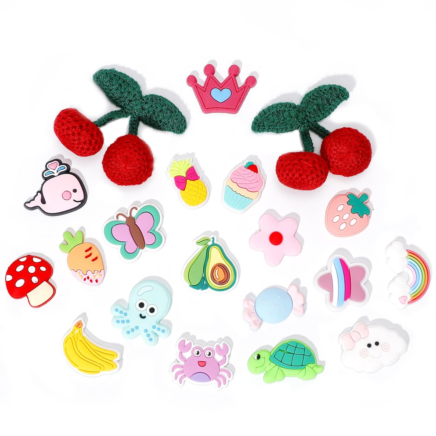 Fabric Cherry Shoe Charms for Girls, 20Pcs Cute PVC Charms for Clog Sandals, DIY Shoe Decoration Charms for Party Favor - 7DAY'S