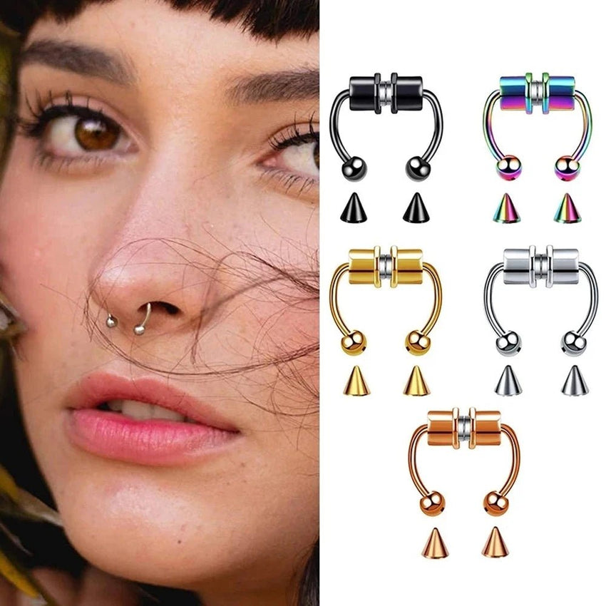 Fake Piercing Magnetic Nose Ring Hoop Septum Non Piercing Nose Clip Rock Hip Hoop Stainless Steel Punk Body Jewelry - 7DAY'S