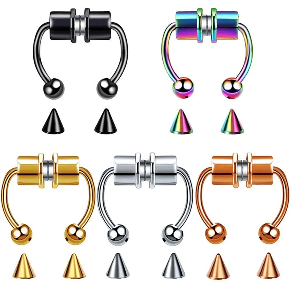 Fake Piercing Magnetic Nose Ring Hoop Septum Non Piercing Nose Clip Rock Hip Hoop Stainless Steel Punk Body Jewelry - 7DAY'S
