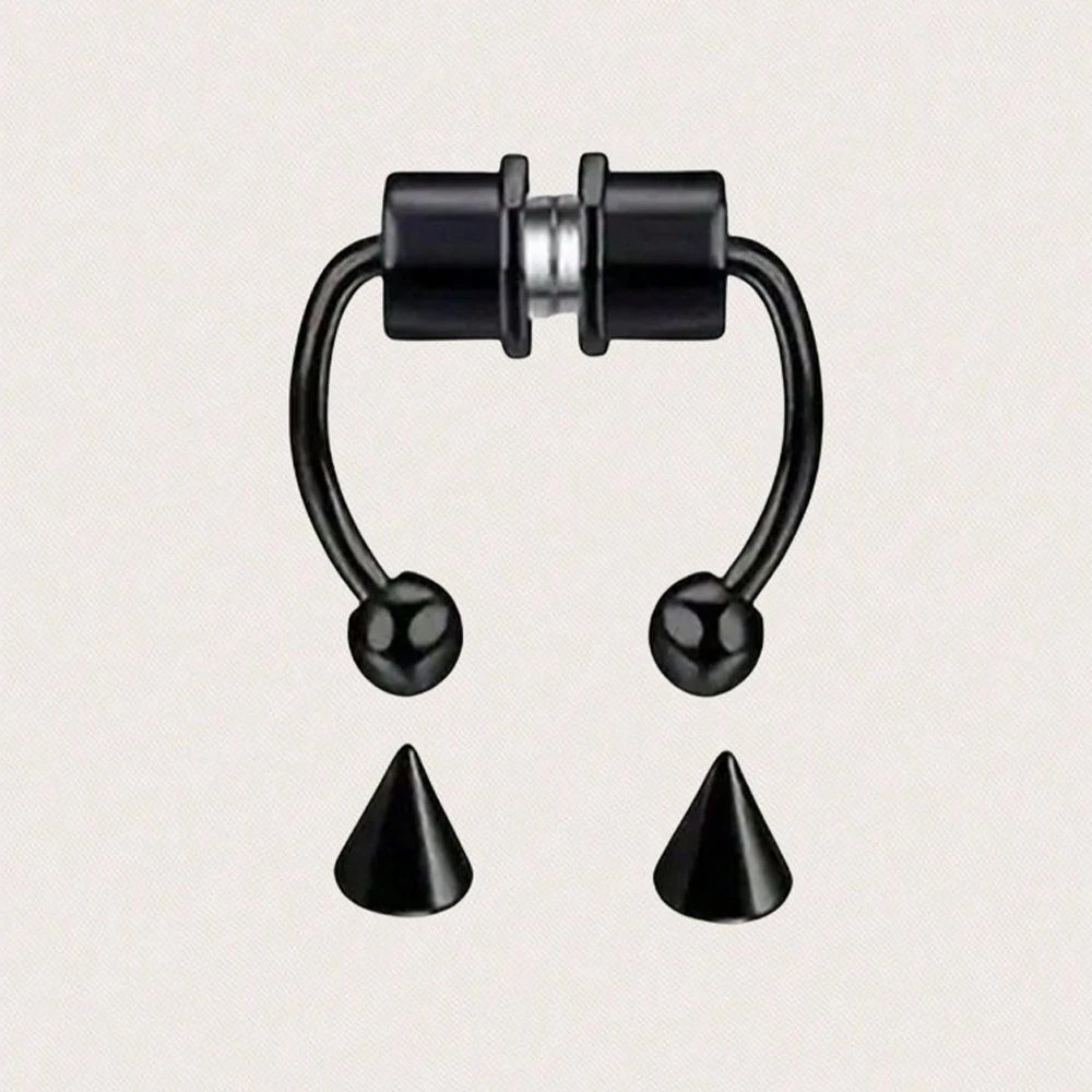 Fake Piercing Magnetic Nose Ring Hoop Septum Non Piercing Nose Clip Rock Hip Hoop Stainless Steel Punk Body Jewelry - 7DAY'S
