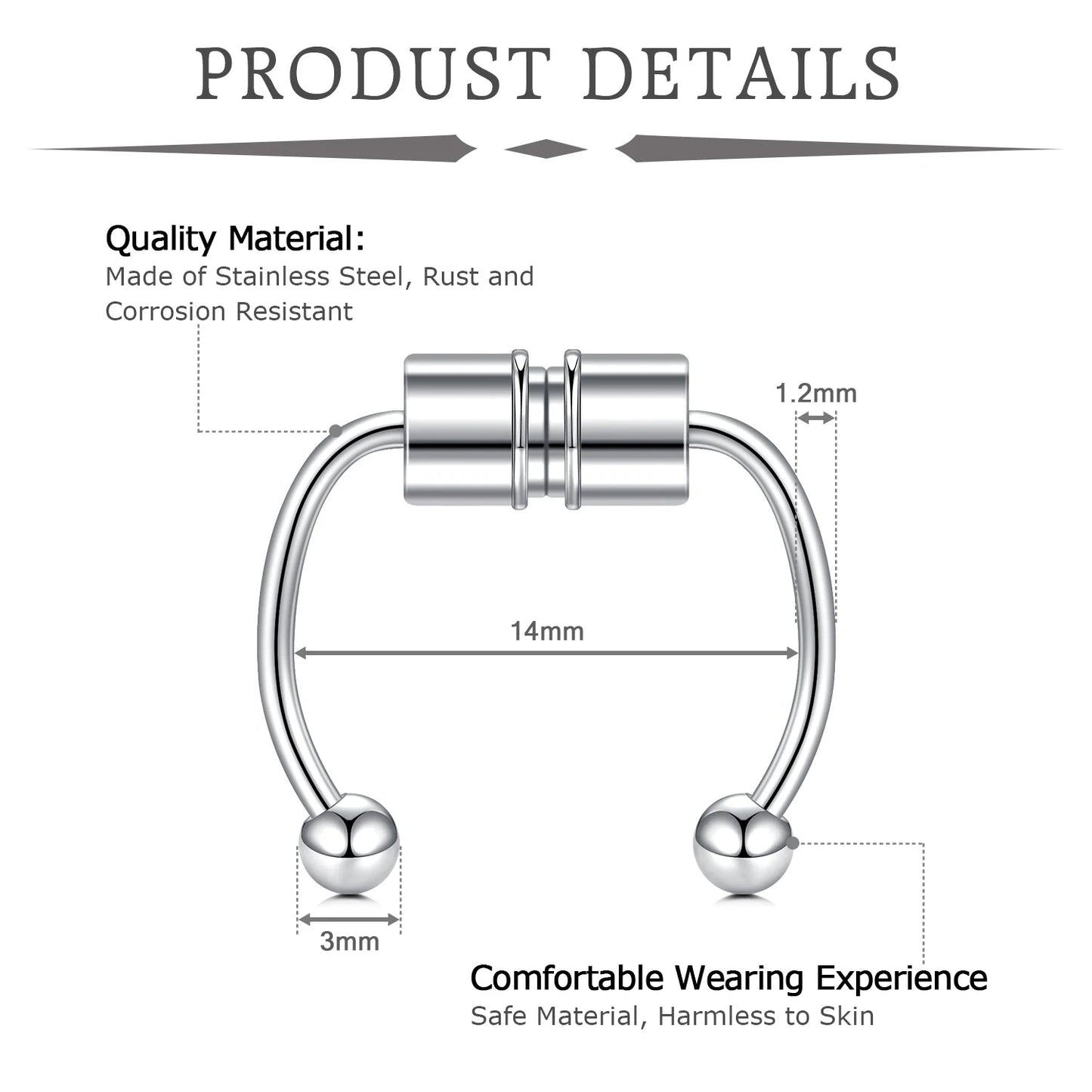 Fake Piercing Magnetic Nose Ring Hoop Septum Non Piercing Nose Clip Rock Hip Hoop Stainless Steel Punk Body Jewelry - 7DAY'S