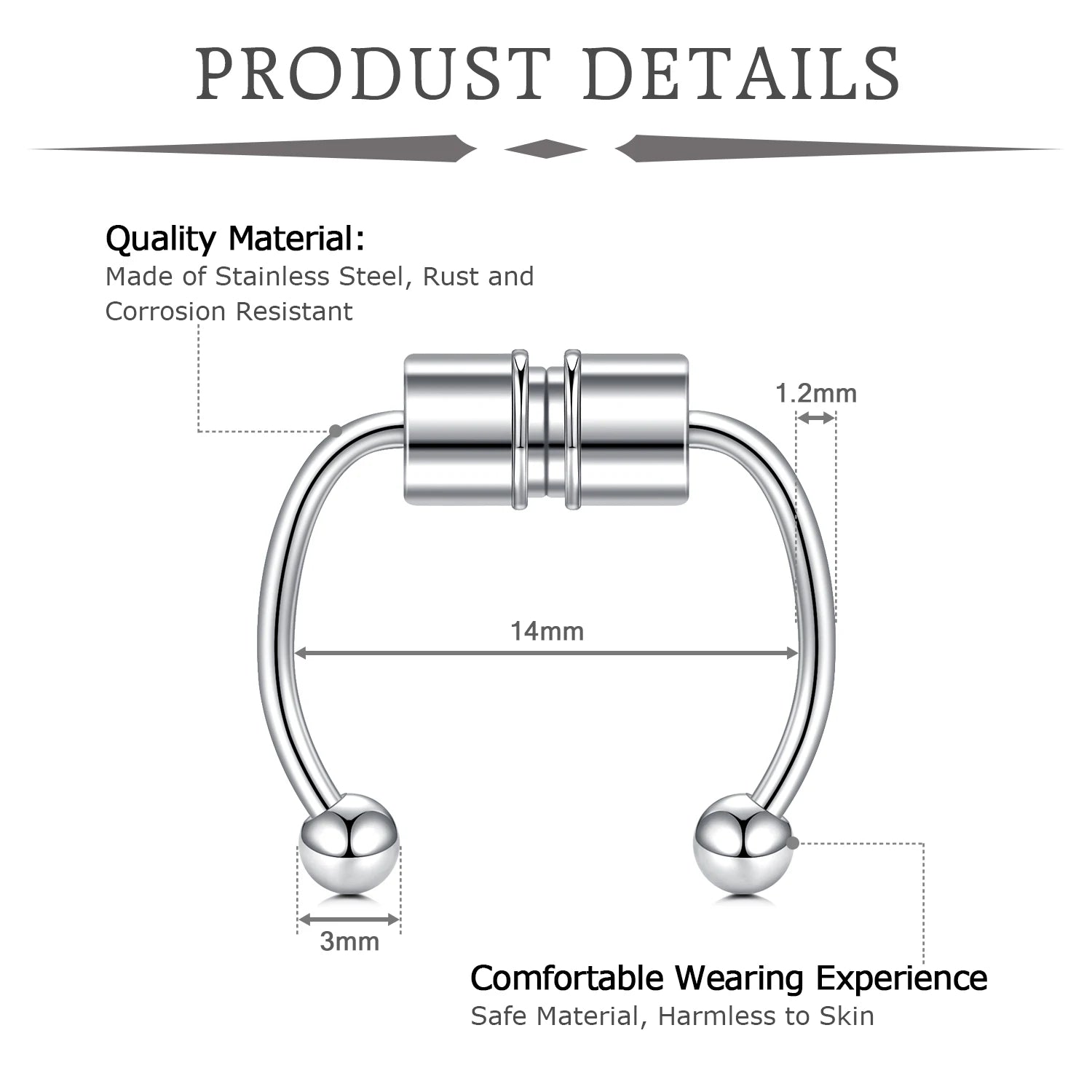Fake Piercing Magnetic Nose Ring Hoop Septum Non Piercing Nose Clip Rock Hip Hoop Stainless Steel Punk Body Jewelry - 7DAY'S