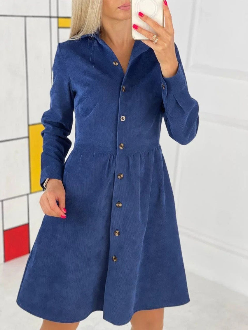 Fall/winter Long - sleeved Single - breasted Shirt Corduroy Dress Long Skirt - 7DAY'S