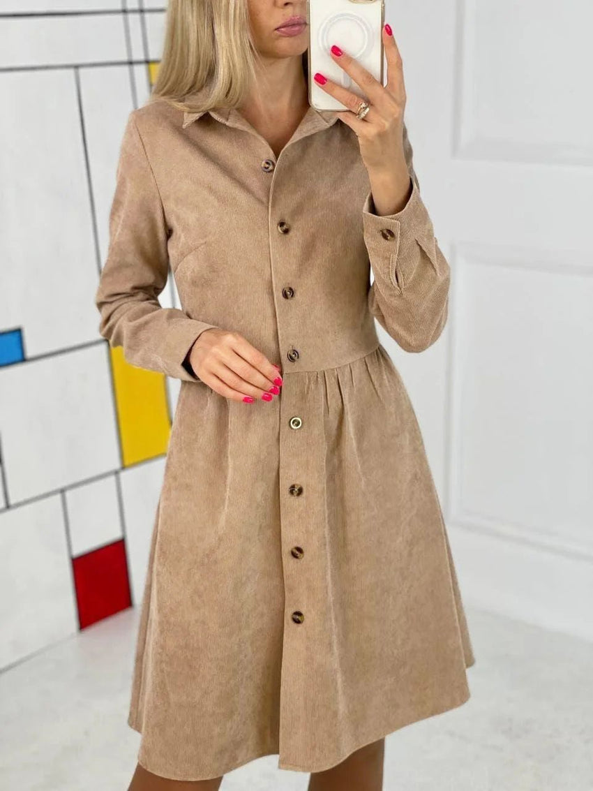 Fall/winter Long - sleeved Single - breasted Shirt Corduroy Dress Long Skirt - 7DAY'S