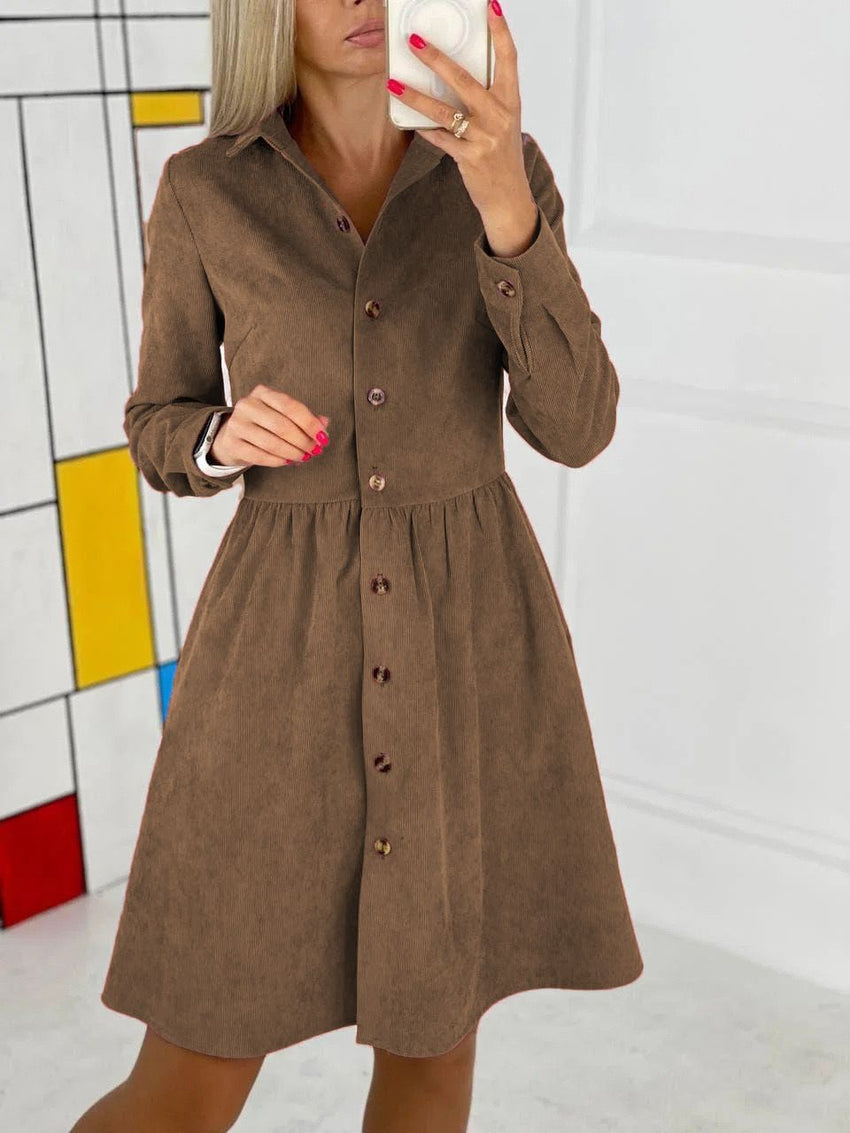 Fall/winter Long - sleeved Single - breasted Shirt Corduroy Dress Long Skirt - 7DAY'S