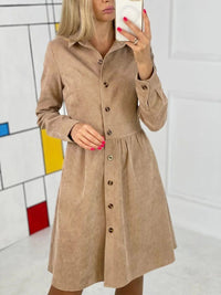 Fall/winter Long - sleeved Single - breasted Shirt Corduroy Dress Long Skirt - 7DAY'S