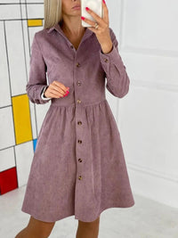 Fall/winter Long - sleeved Single - breasted Shirt Corduroy Dress Long Skirt - 7DAY'S