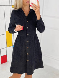 Fall/winter Long - sleeved Single - breasted Shirt Corduroy Dress Long Skirt - 7DAY'S