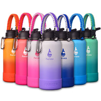Farsea Insulated Water Bottle With Paracord Handle, Protective Silicone Boot and 2 Lids (Straw Lid & Spout Lid), Stainless Steel Water Bottle Wide Mouth, Double Wall Sweat - Proof BPA - Free, 18 oz - 7DAY'S