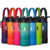 Farsea Insulated Water Bottle With Paracord Handle, Protective Silicone Boot and 2 Lids (Straw Lid & Spout Lid), Stainless Steel Water Bottle Wide Mouth, Double Wall Sweat - Proof BPA - Free, 18 oz - 7DAY'S