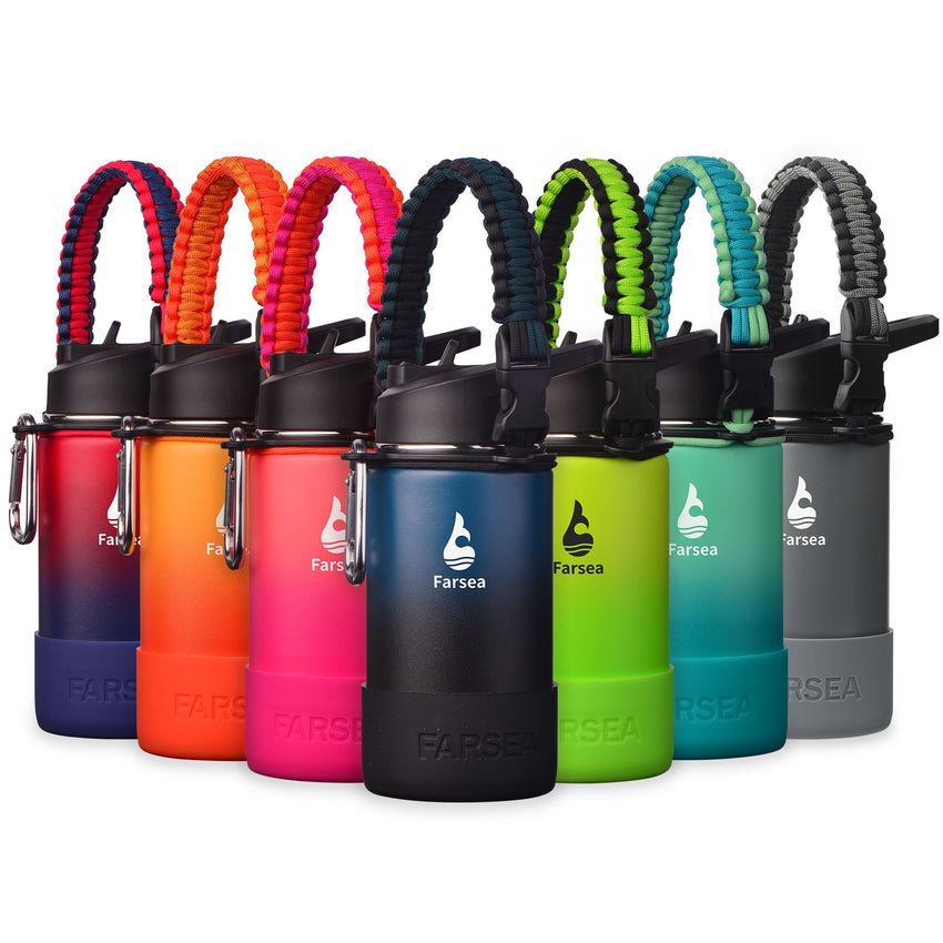 Farsea Insulated Water Bottle With Paracord Handle, Protective Silicone Boot and 2 Lids (Straw Lid & Spout Lid), Stainless Steel Water Bottle Wide Mouth, Double Wall Sweat - Proof BPA - Free, 18 oz - 7DAY'S