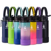 Farsea Insulated Water Bottle With Paracord Handle, Protective Silicone Boot and 2 Lids (Straw Lid & Spout Lid), Stainless Steel Water Bottle Wide Mouth, Double Wall Sweat - Proof BPA - Free, 18 oz - 7DAY'S
