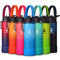 Farsea Insulated Water Bottle With Paracord Handle, Protective Silicone Boot and 2 Lids (Straw Lid & Spout Lid), Stainless Steel Water Bottle Wide Mouth, Double Wall Sweat - Proof BPA - Free, 18 oz - 7DAY'S