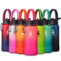 Farsea Insulated Water Bottle With Paracord Handle, Protective Silicone Boot and 2 Lids (Straw Lid & Spout Lid), Stainless Steel Water Bottle Wide Mouth, Double Wall Sweat - Proof BPA - Free, 18 oz - 7DAY'S