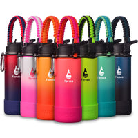 Farsea Insulated Water Bottle With Paracord Handle, Protective Silicone Boot and 2 Lids (Straw Lid & Spout Lid), Stainless Steel Water Bottle Wide Mouth, Double Wall Sweat - Proof BPA - Free, 18 oz - 7DAY'S