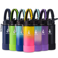 Farsea Insulated Water Bottle With Paracord Handle, Protective Silicone Boot and 2 Lids (Straw Lid & Spout Lid), Stainless Steel Water Bottle Wide Mouth, Double Wall Sweat - Proof BPA - Free, 18 oz - 7DAY'S