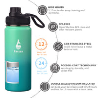 Farsea Insulated Water Bottle With Paracord Handle, Protective Silicone Boot and 2 Lids (Straw Lid & Spout Lid), Stainless Steel Water Bottle Wide Mouth, Double Wall Sweat - Proof BPA - Free, 18 oz - 7DAY'S