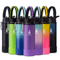 Farsea Insulated Water Bottle With Paracord Handle, Protective Silicone Boot and 2 Lids (Straw Lid & Spout Lid), Stainless Steel Water Bottle Wide Mouth, Double Wall Sweat - Proof BPA - Free, 18 oz - 7DAY'S