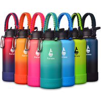 Farsea Insulated Water Bottle With Paracord Handle, Protective Silicone Boot and 2 Lids (Straw Lid & Spout Lid), Stainless Steel Water Bottle Wide Mouth, Double Wall Sweat - Proof BPA - Free, 18 oz - 7DAY'S