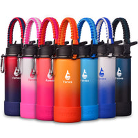 Farsea Insulated Water Bottle With Paracord Handle, Protective Silicone Boot and 2 Lids (Straw Lid & Spout Lid), Stainless Steel Water Bottle Wide Mouth, Double Wall Sweat - Proof BPA - Free, 18 oz - 7DAY'S