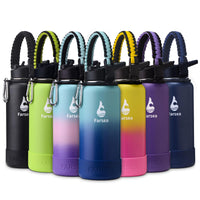 Farsea Insulated Water Bottle With Paracord Handle, Protective Silicone Boot and 2 Lids (Straw Lid & Spout Lid), Stainless Steel Water Bottle Wide Mouth, Double Wall Sweat - Proof BPA - Free, 18 oz - 7DAY'S