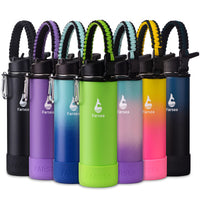 Farsea Insulated Water Bottle With Paracord Handle, Protective Silicone Boot and 2 Lids (Straw Lid & Spout Lid), Stainless Steel Water Bottle Wide Mouth, Double Wall Sweat - Proof BPA - Free, 18 oz - 7DAY'S