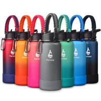 Farsea Insulated Water Bottle With Paracord Handle, Protective Silicone Boot and 2 Lids (Straw Lid & Spout Lid), Stainless Steel Water Bottle Wide Mouth, Double Wall Sweat - Proof BPA - Free, 18 oz - 7DAY'S
