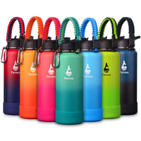 Farsea Insulated Water Bottle With Paracord Handle, Protective Silicone Boot and 2 Lids (Straw Lid & Spout Lid), Stainless Steel Water Bottle Wide Mouth, Double Wall Sweat - Proof BPA - Free, 18 oz - 7DAY'S