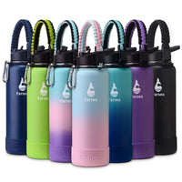 Farsea Insulated Water Bottle With Paracord Handle, Protective Silicone Boot and 2 Lids (Straw Lid & Spout Lid), Stainless Steel Water Bottle Wide Mouth, Double Wall Sweat - Proof BPA - Free, 18 oz - 7DAY'S