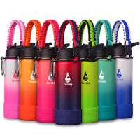 Farsea Insulated Water Bottle With Paracord Handle, Protective Silicone Boot and 2 Lids (Straw Lid & Spout Lid), Stainless Steel Water Bottle Wide Mouth, Double Wall Sweat - Proof BPA - Free, 18 oz - 7DAY'S