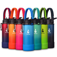 Farsea Insulated Water Bottle With Paracord Handle, Protective Silicone Boot and 2 Lids (Straw Lid & Spout Lid), Stainless Steel Water Bottle Wide Mouth, Double Wall Sweat - Proof BPA - Free, 18 oz - 7DAY'S