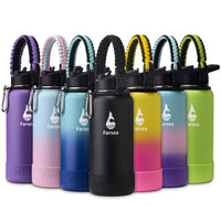 Farsea Insulated Water Bottle With Paracord Handle, Protective Silicone Boot and 2 Lids (Straw Lid & Spout Lid), Stainless Steel Water Bottle Wide Mouth, Double Wall Sweat - Proof BPA - Free, 18 oz - 7DAY'S