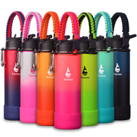 Farsea Insulated Water Bottle With Paracord Handle, Protective Silicone Boot and 2 Lids (Straw Lid & Spout Lid), Stainless Steel Water Bottle Wide Mouth, Double Wall Sweat - Proof BPA - Free, 18 oz - 7DAY'S