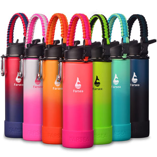 Farsea Insulated Water Bottle With Paracord Handle, Protective Silicone Boot and 2 Lids (Straw Lid & Spout Lid), Stainless Steel Water Bottle Wide Mouth, Double Wall Sweat - Proof BPA - Free, 18 oz - 7DAY'S
