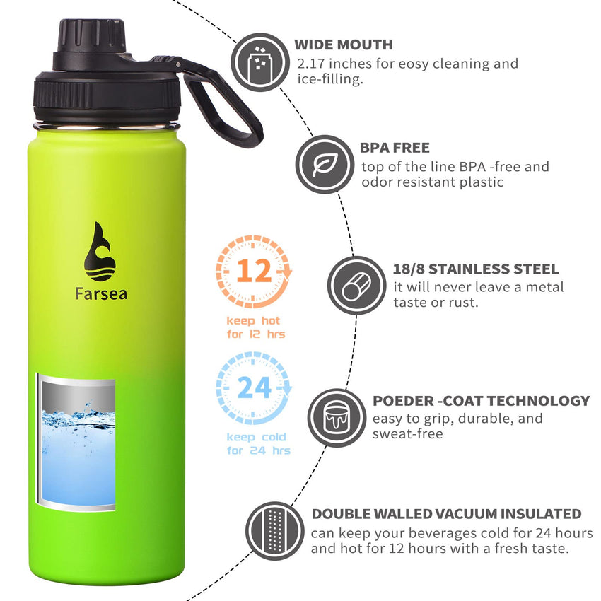 Farsea Insulated Water Bottle With Paracord Handle, Protective Silicone Boot and 2 Lids (Straw Lid & Spout Lid), Stainless Steel Water Bottle Wide Mouth, Double Wall Sweat - Proof BPA - Free, 18 oz - 7DAY'S