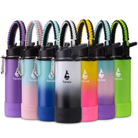Farsea Insulated Water Bottle With Paracord Handle, Protective Silicone Boot and 2 Lids (Straw Lid & Spout Lid), Stainless Steel Water Bottle Wide Mouth, Double Wall Sweat - Proof BPA - Free, 18 oz - 7DAY'S
