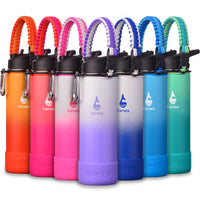 Farsea Insulated Water Bottle With Paracord Handle, Protective Silicone Boot and 2 Lids (Straw Lid & Spout Lid), Stainless Steel Water Bottle Wide Mouth, Double Wall Sweat - Proof BPA - Free, 18 oz - 7DAY'S