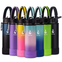 Farsea Insulated Water Bottle With Paracord Handle, Protective Silicone Boot and 2 Lids (Straw Lid & Spout Lid), Stainless Steel Water Bottle Wide Mouth, Double Wall Sweat - Proof BPA - Free, 18 oz - 7DAY'S